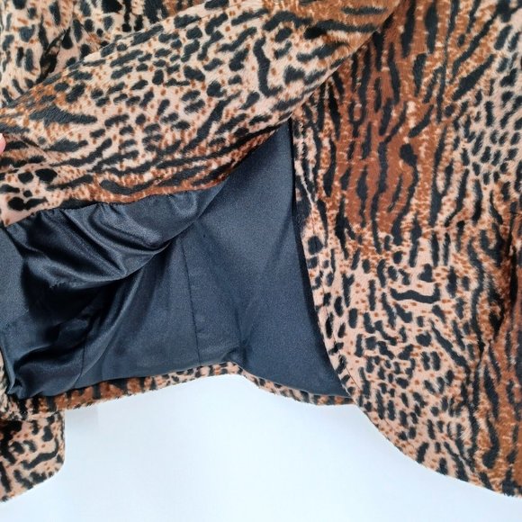 GUESS L Cropped Fur Lined Blazer Jacket Flared 3/4 Sleeve Y2K Retro Animal Print - Picture 8 of 15